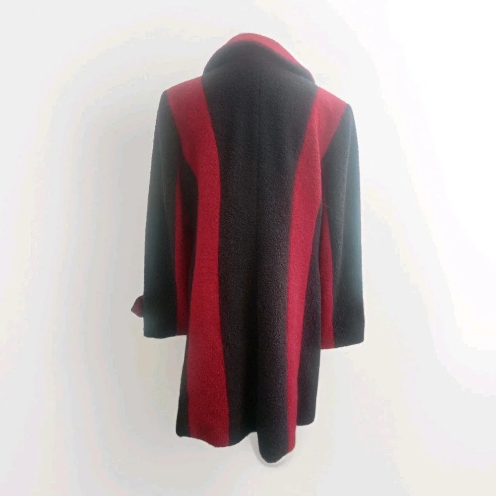Mark Reed Red Black Statement Wool Trench Dress Jacket Size 12P Lined Old Money